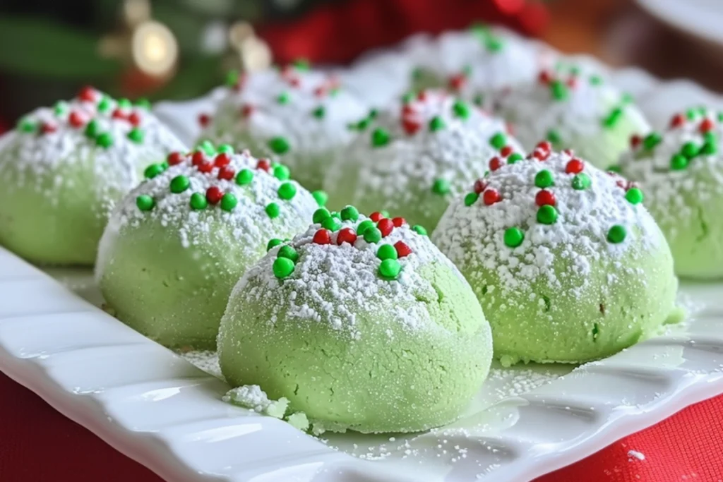 Grinch Snowball Cookies