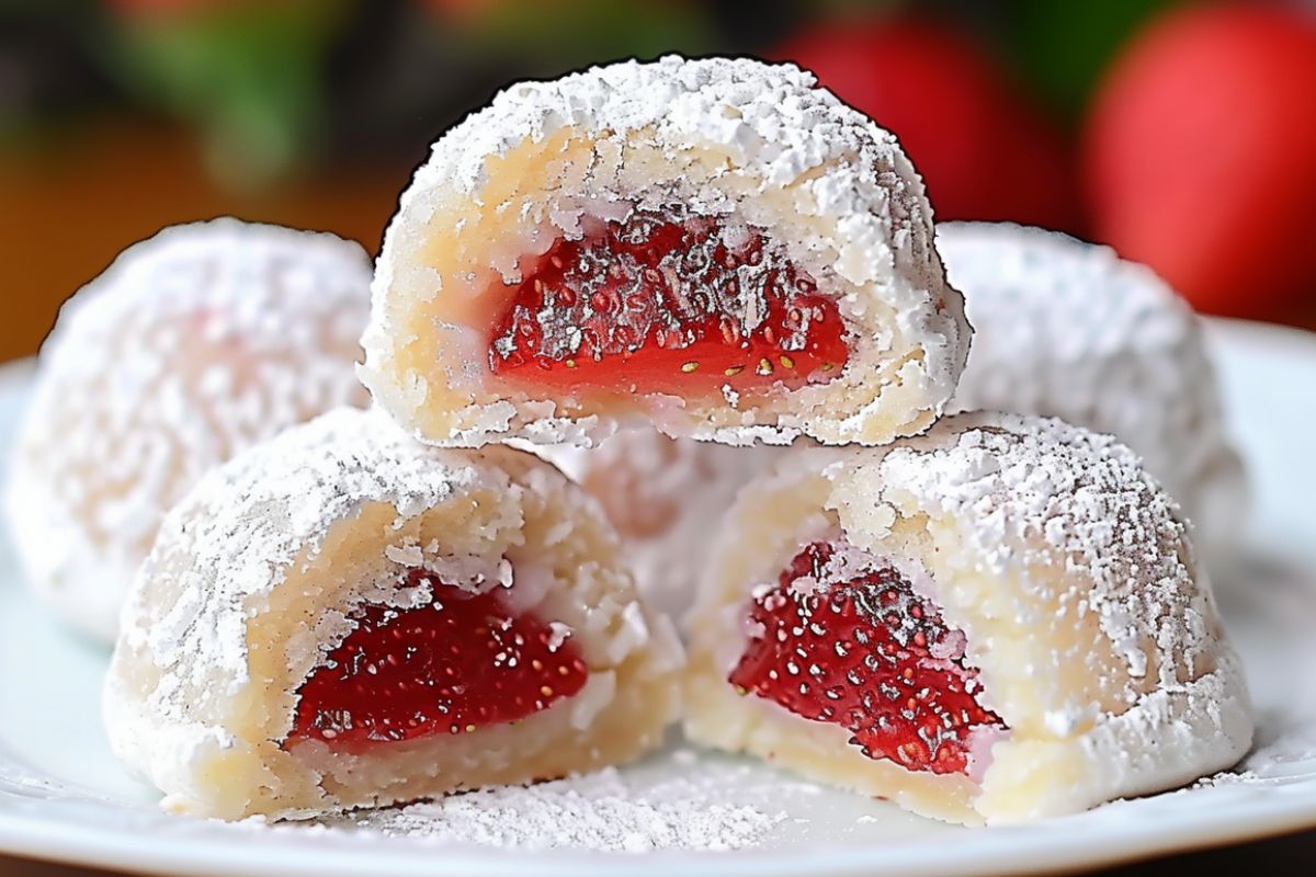 Strawberry Snowball Cookies