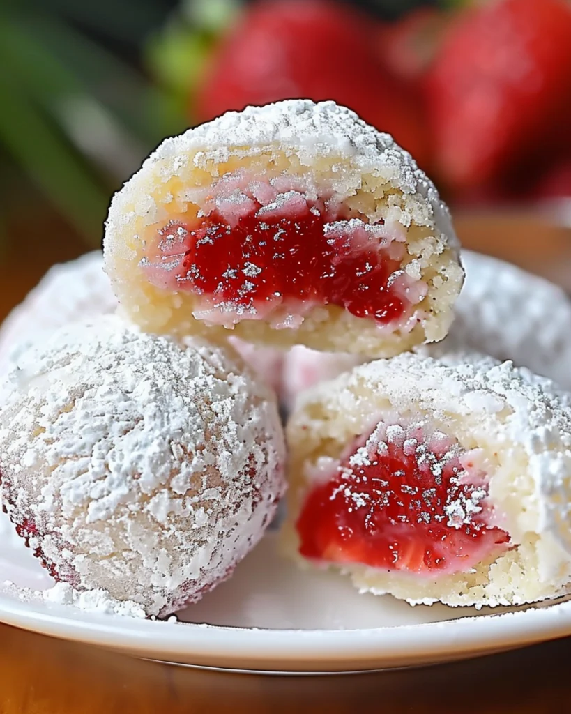 Strawberry Snowball Cookies